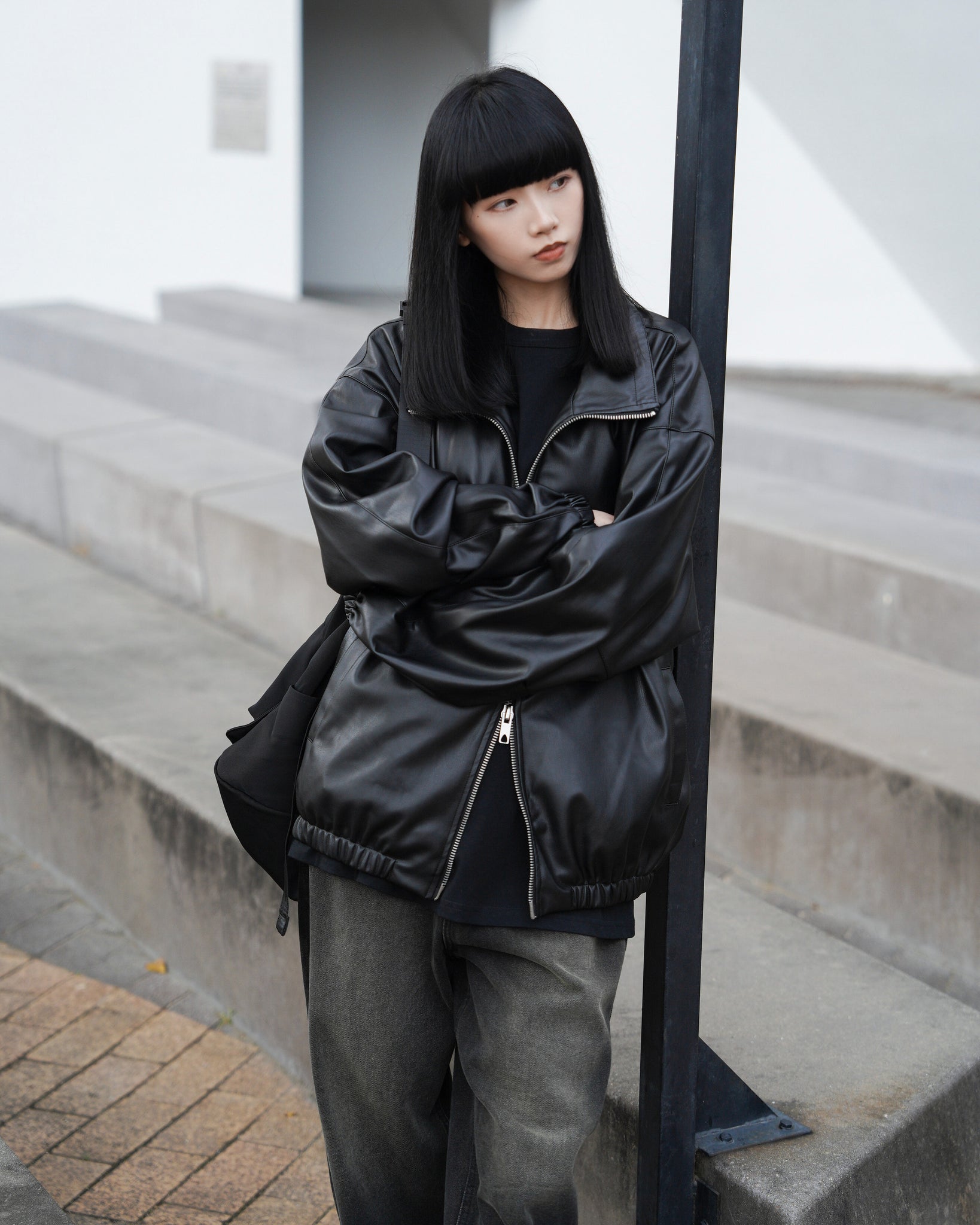 [Leather Jacket] Unisex 2-way Bomber Jacket/ 1色