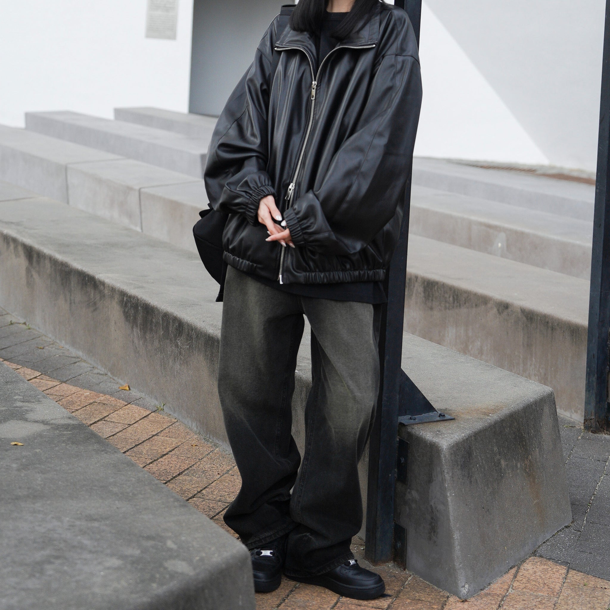 [Leather Jacket] Unisex 2-way Bomber Jacket/ 1色