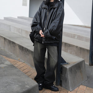 [Leather Jacket] Unisex 2-way Bomber Jacket/ 1色