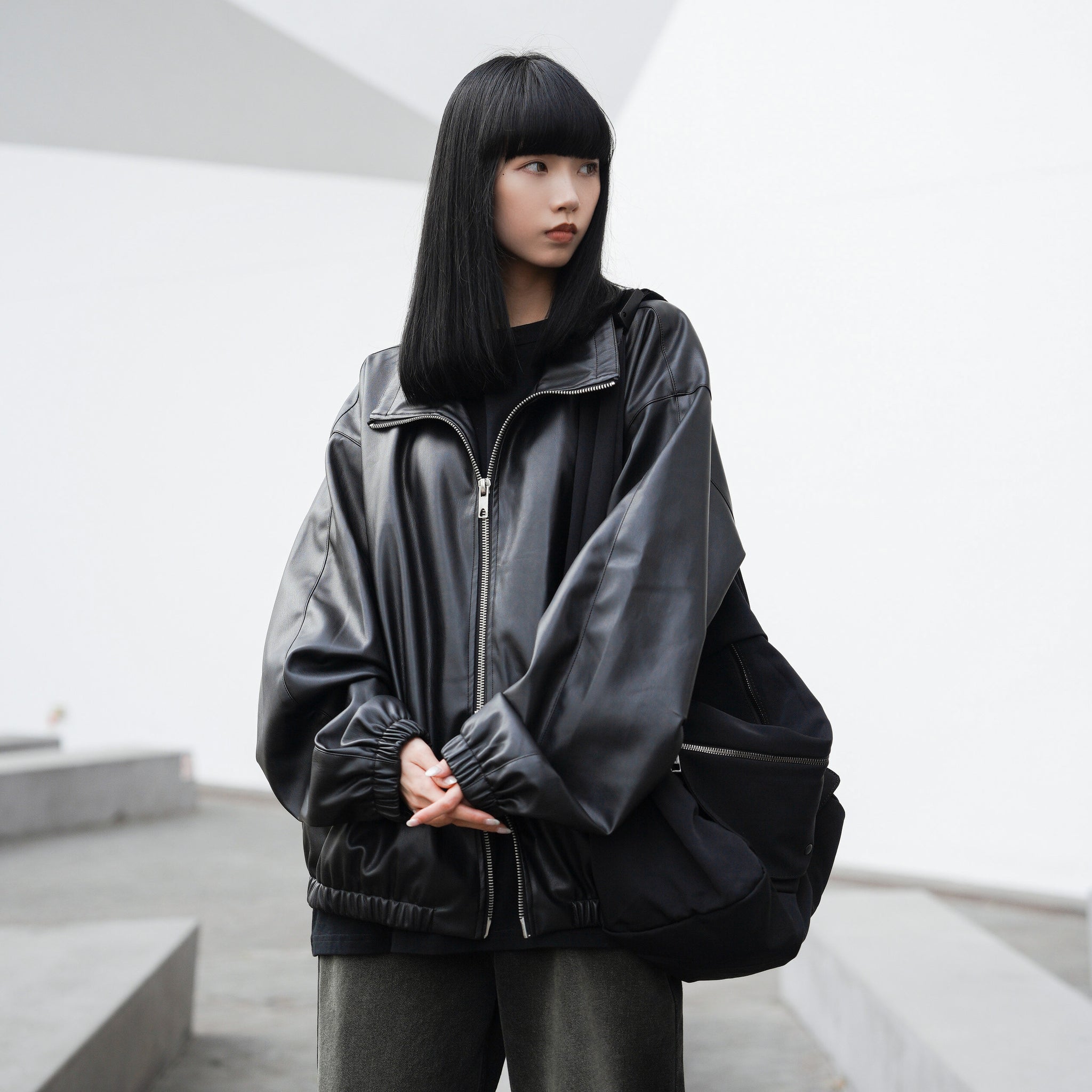 [Leather Jacket] Unisex 2-way Bomber Jacket/ 1色