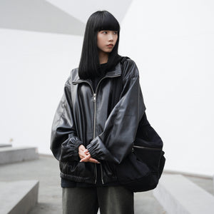 [Leather Jacket] Unisex 2-way Bomber Jacket/ 1色