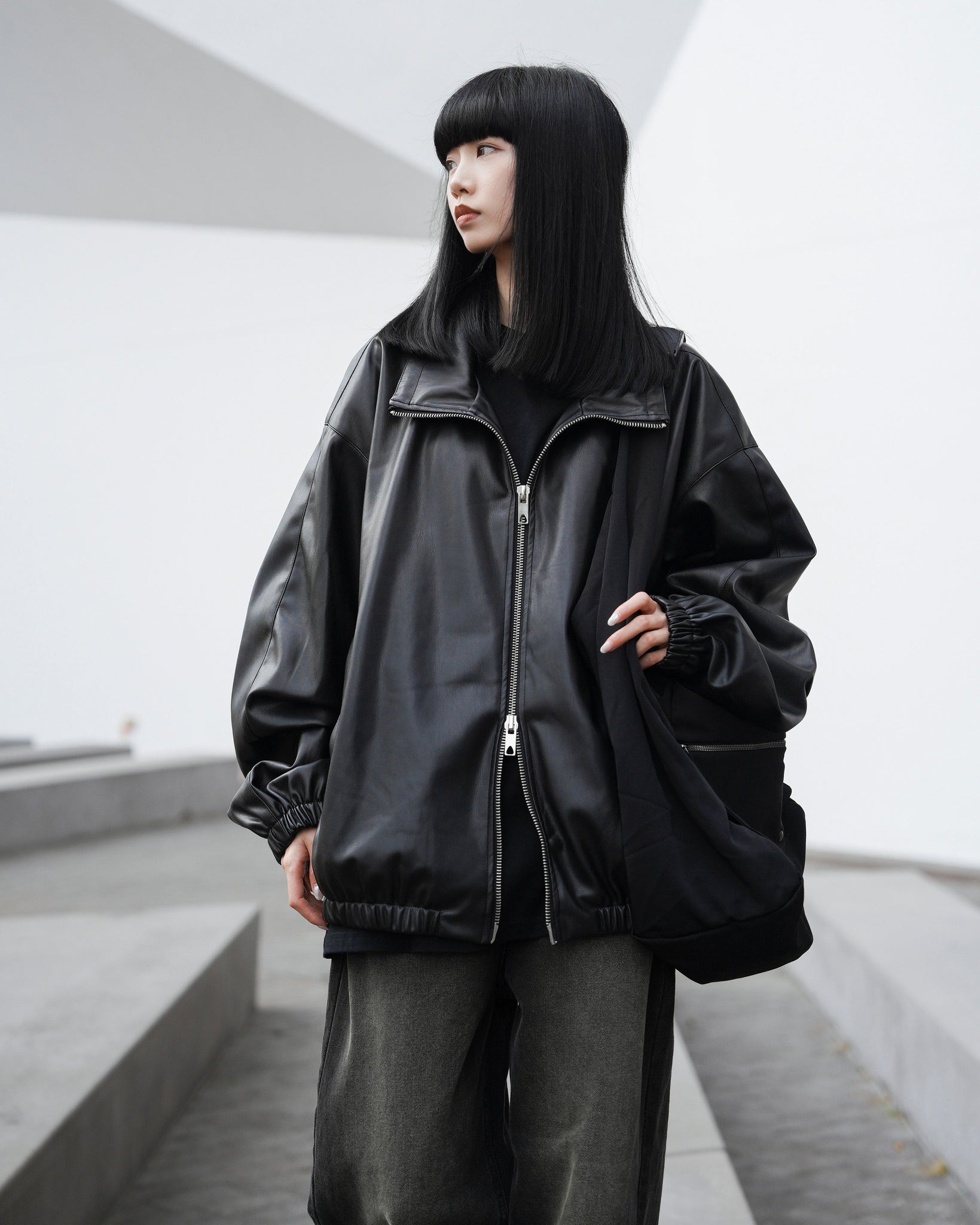 [Leather Jacket] Unisex 2-way Bomber Jacket/ 1色