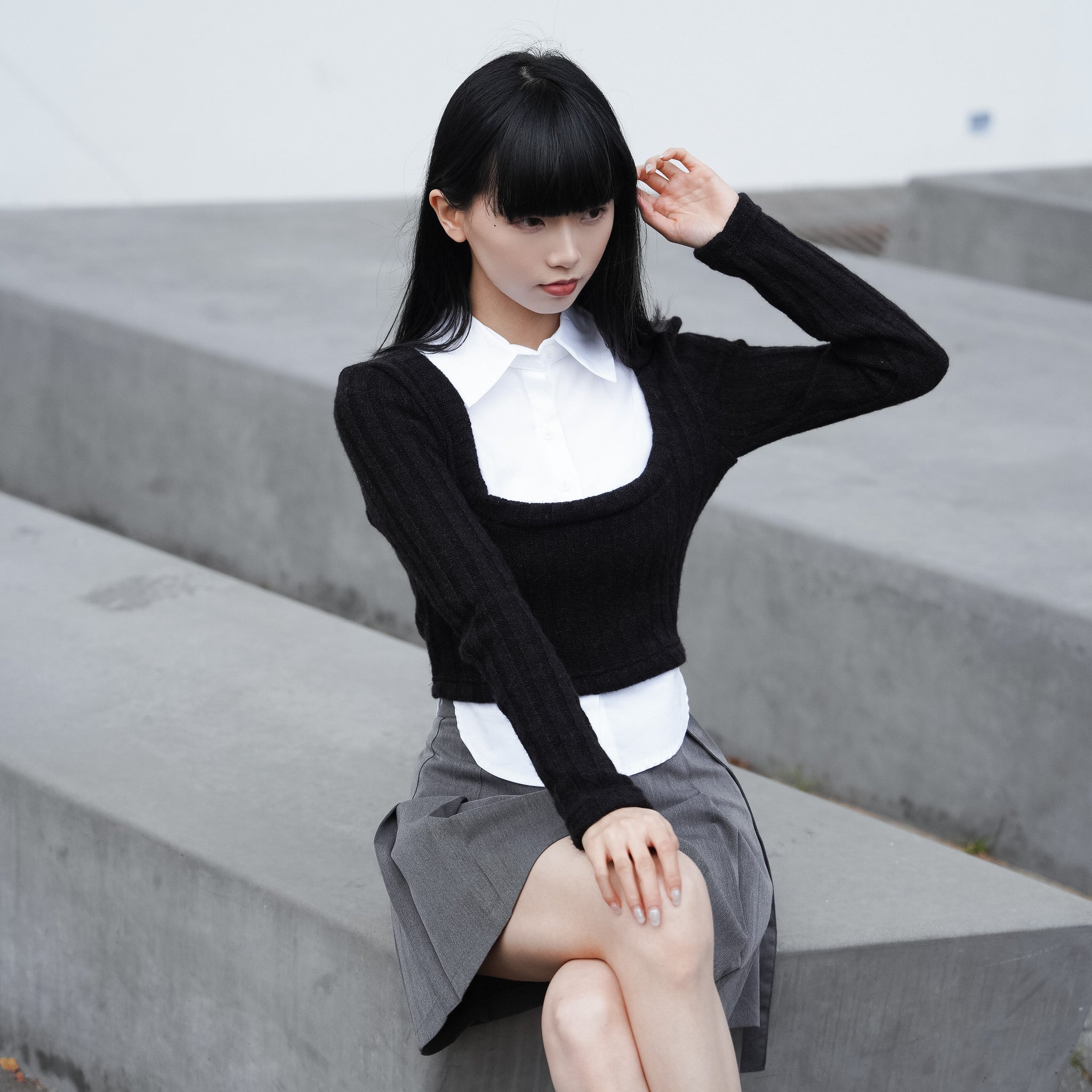 Belt Pleated Skirt/ 2色