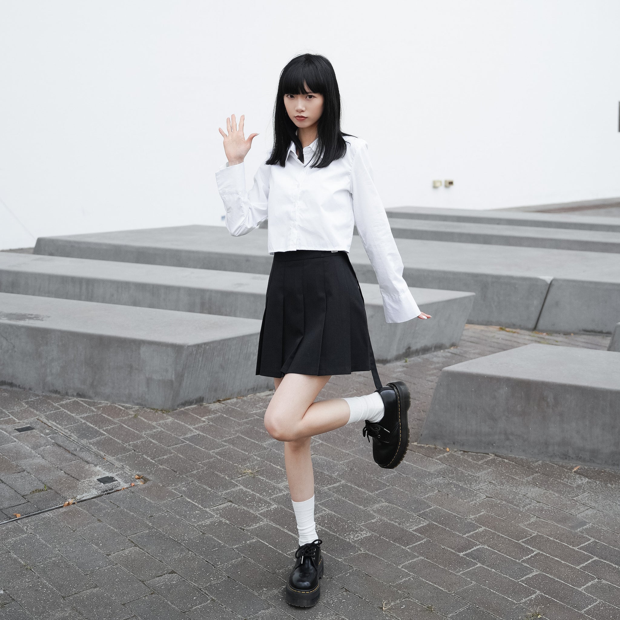 Belt Pleated Skirt/ 2色