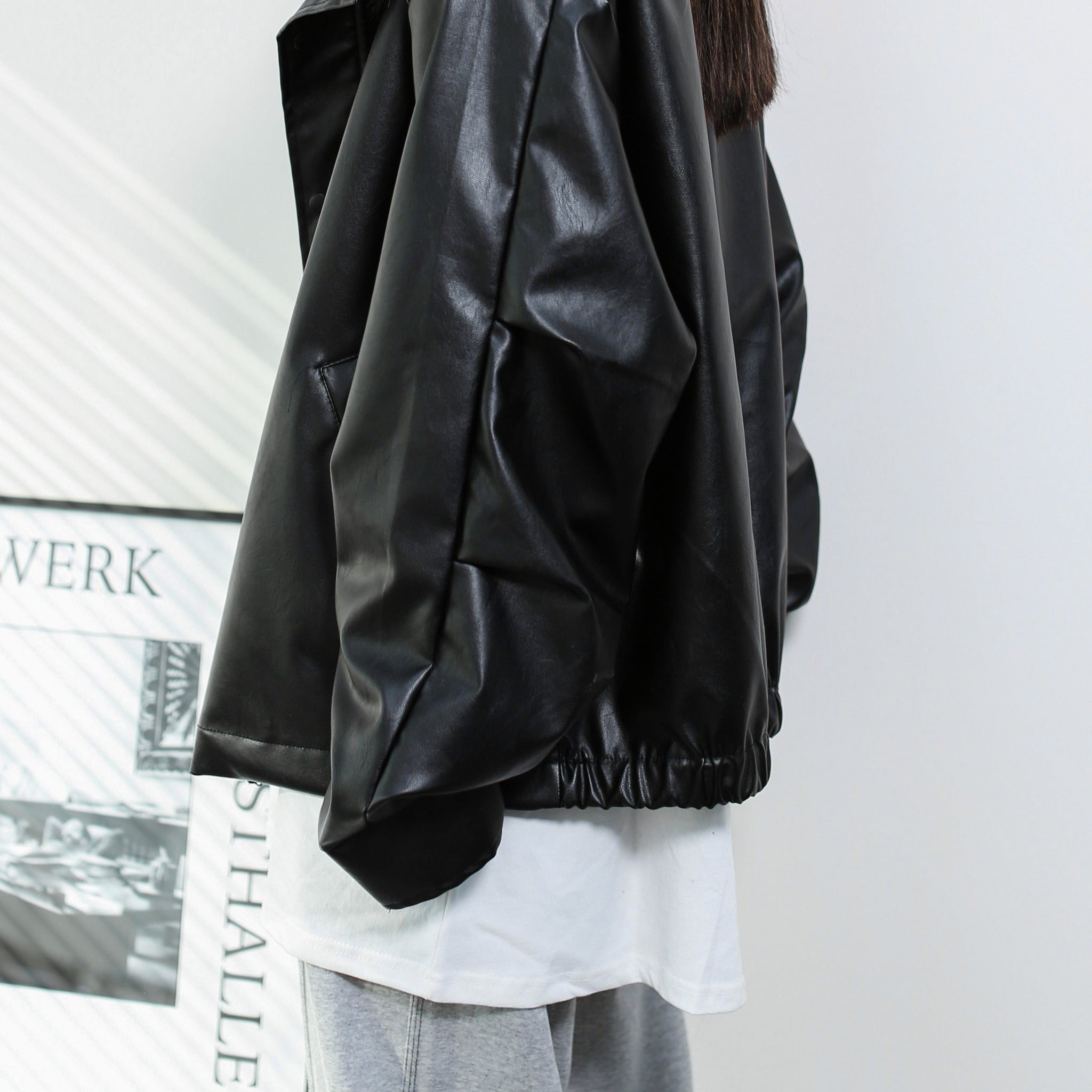 [UNISEX] 啪啪鈕Street Style Pin-tuck Leather Jacket/ 1色