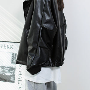 [UNISEX] 啪啪鈕Street Style Pin-tuck Leather Jacket/ 1色