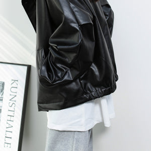 [UNISEX] 啪啪鈕Street Style Pin-tuck Leather Jacket/ 1色
